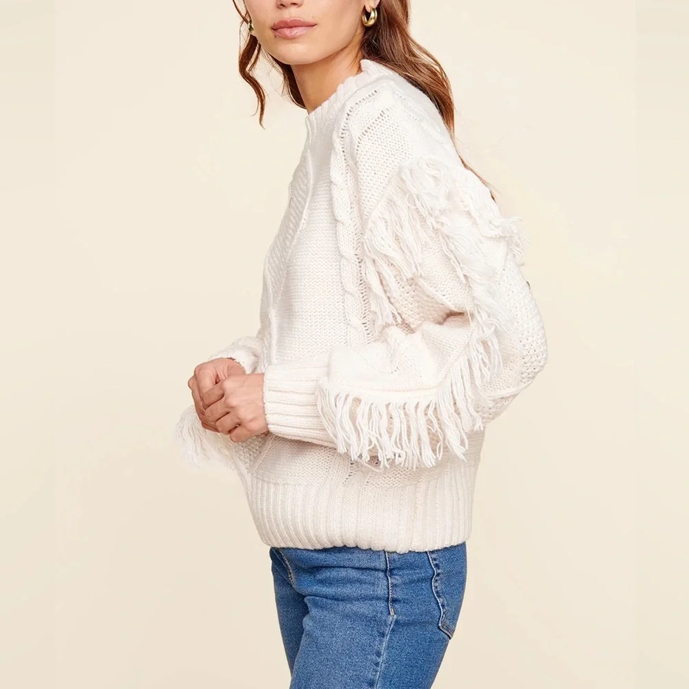 Cyrus Cable knit Women's Cream Sweater with Fringe western‎ cowgirl medium